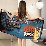 LHUTY Toalla Playa Personalizada Guitarra Rock 100 x 200 cm Toalla de Playa de Microfibra, de Secado rápido, Regalo Infantil Toalla niño y niña para Piscina Playa Camping