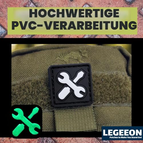 Werkzeug PVC Patch, Schraubenschlüssel und Schraubendreher Symbol, leuchtet im Dunkeln, Klettverschluss zur Organisation von Rucksäcken