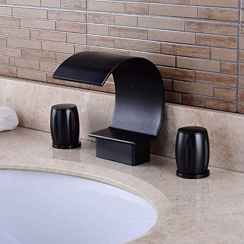 Robinet de lavabo cascade mélangeur 3 trous avec deux poignées argent
