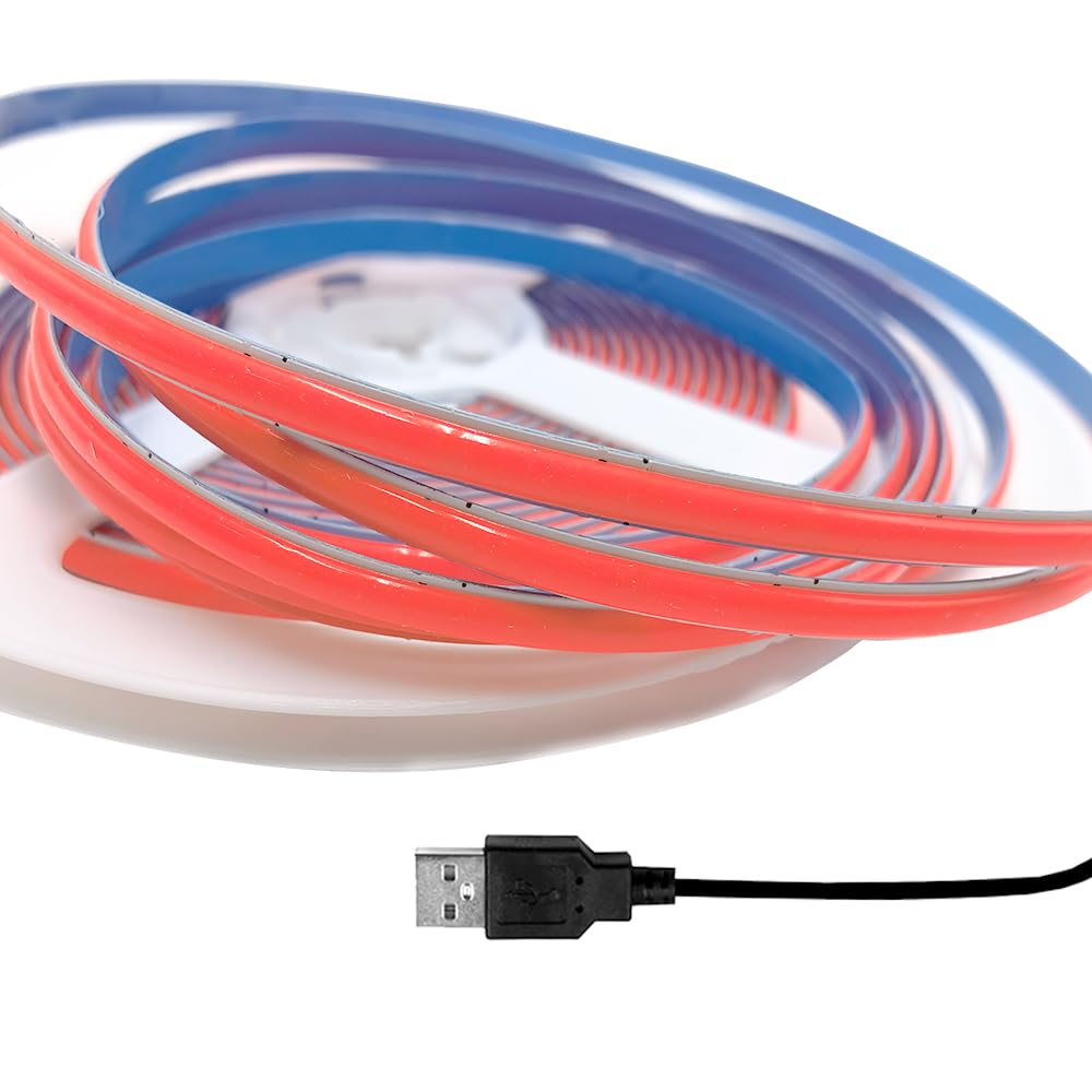 5V COB LED Strip Lights 400LED/M 5mm Flexible Spotless for Home Closet Lighting (Pink) 2M