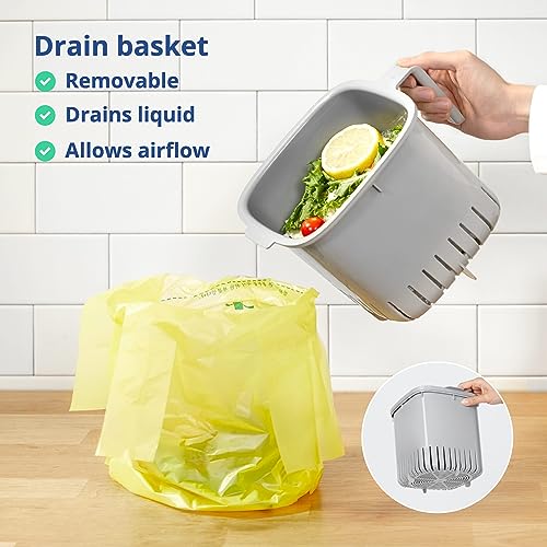 BLUE GINKGO Kitchen Compost Bin - Easy Clean Food Waste Bin for Kitchen with Handles | Countertop Compost Bin Kitchen Food Scrap Pail Bucket | Made in Korea (0.69 gal / 2.6L) - Green - Image 6