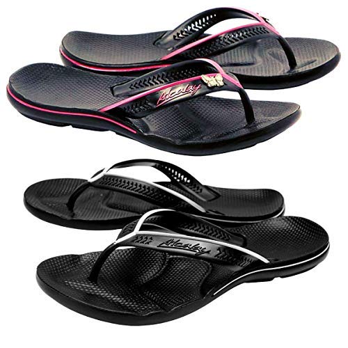 Kit 2 Chinelos Feminino Ortopédico Anatomico Vegano Esporão (41, Preto/Branco Preto/Rosa)