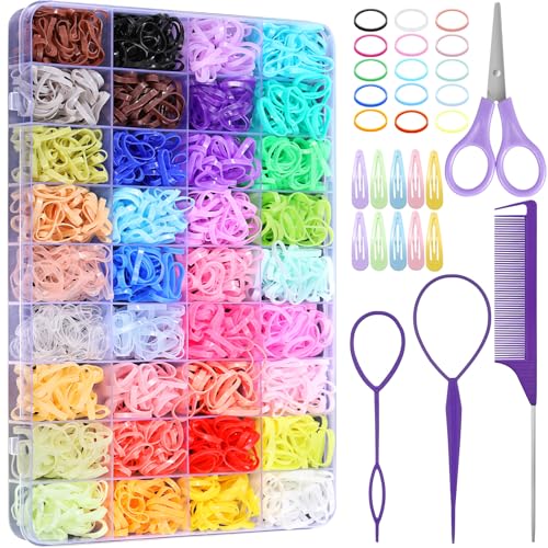 Image of Auroray Hair Rubber Bands for Girls, Kids & Toddlers, 3000 Pcs Colorful Elastic Hair Bands with 14 Hair Styling Tools, Multicolor