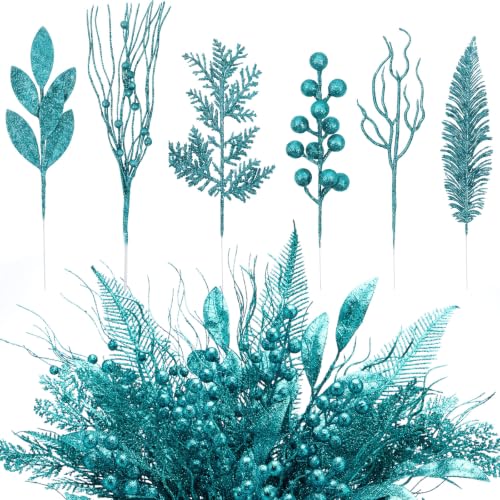 Vertintong 66 Pcs Teal Christmas Glitter Picks and...