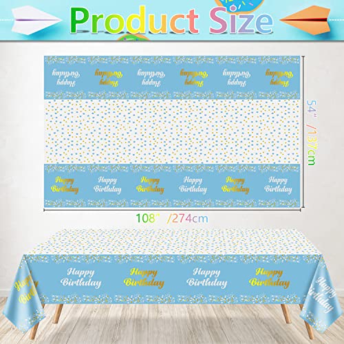 Quericky 4 Pack Happy Birthday Tablecloths, Blue And Gold Birthday Table Cover, 54X108'' Plastic Disposable Rectangle Tablecovers For Kids Boys Girls Birthday Party Decorations Supplies thumb #1