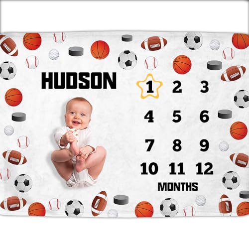 Image of OLIVE OLIVIA Personalized Baby Milestone Blanket with Customized Name, Perfect Custom Baby Gift, 60 inchx80 inch