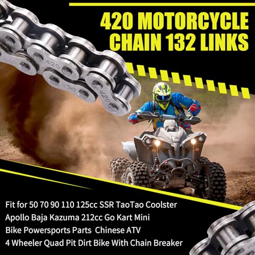 Mrelc MRELC-420LT-132 420 Motorcycle Chain 132 Links Fit For 50 70 90 110 125Cc Ssr Taotao Coolster Apollo Baja 212Cc Go Kart Mini Bike Powersports Parts Chinese Atv 4 Wheeler Quad Pit Dirt Bike thumb #2