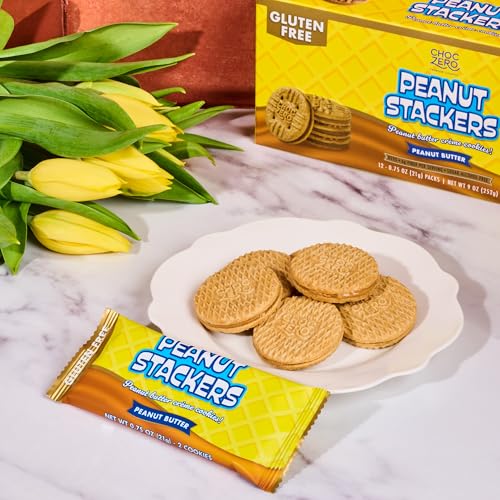 Image of ChocZero Peanut Stackers Sugar Free Peanut Butter Sandwich Cookies, Gluten Free, No Sugar Alcohols, Keto, High Fiber, 24 Cookies