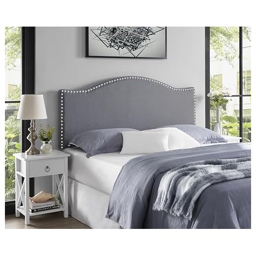 Naomi Home Catalina Queen Headboard – Adjustable Linen Upholstered Tufted Panel with 12 Height Settings, Wall-Mount or Bed Frame Mount, Sturdy Wood Frame, Nailhead Trim – Light Gray