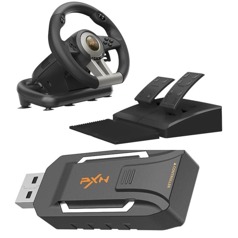 Image of PXN V3 Pro New Wireless Version Racing Steering Wheel and Pedals, 180 Steering Wheel with Paddle Shifters for PS4, Xbox One, PC, Xbox Series X|S, PS3