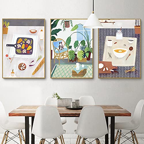 Plante Verte Dessin Animé Affiche Toile Moderne Sans Cadre pour Rénover un Décor de Bureau