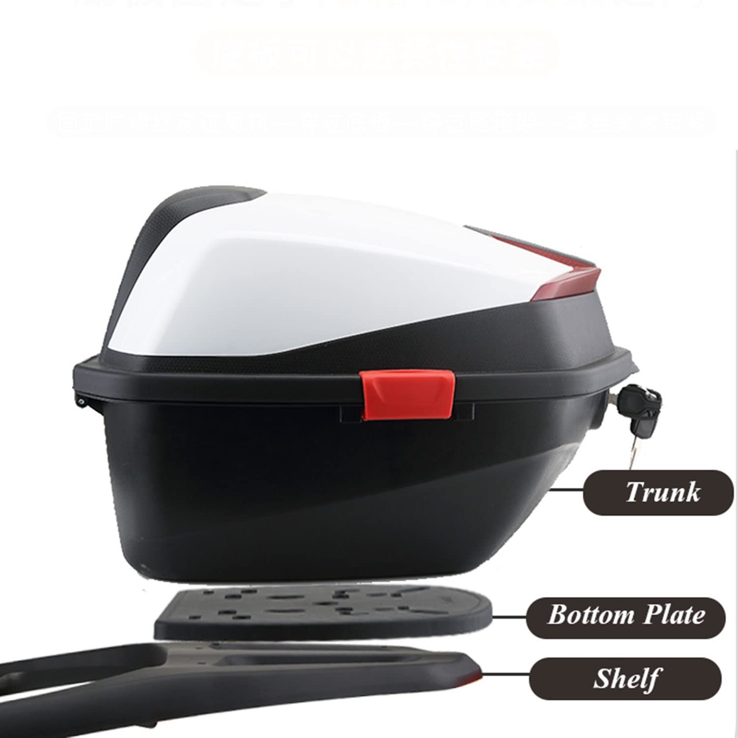Top Case Moto，Top Case Scooter， Coffre de Voyage pour Bagages, Coffre supérieur de 48 L, boîte de Rangement arrière de Moto étanche avec 2 clés (Couleur : Noir)