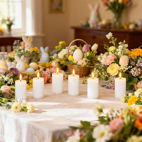 Image of Mirror Surface Votive Candles Battery Operated with Remote Timer, 6pcs Real Wax LED Votive Candle Realistic Flickering for Wreaths Memorial Lantern Φ 2 inch H 4.5 inch White