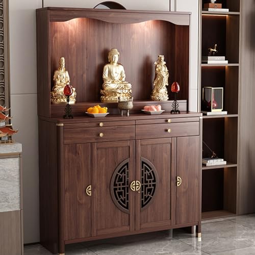 Solid Wood Shrine Altar Table with Storage, Versatile Buddhist Table