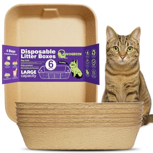 JINVOGREEN Disposable Litter Boxes for Cats, 6 Pack Cat Litter Trays for Travel, Temporary Use, or...