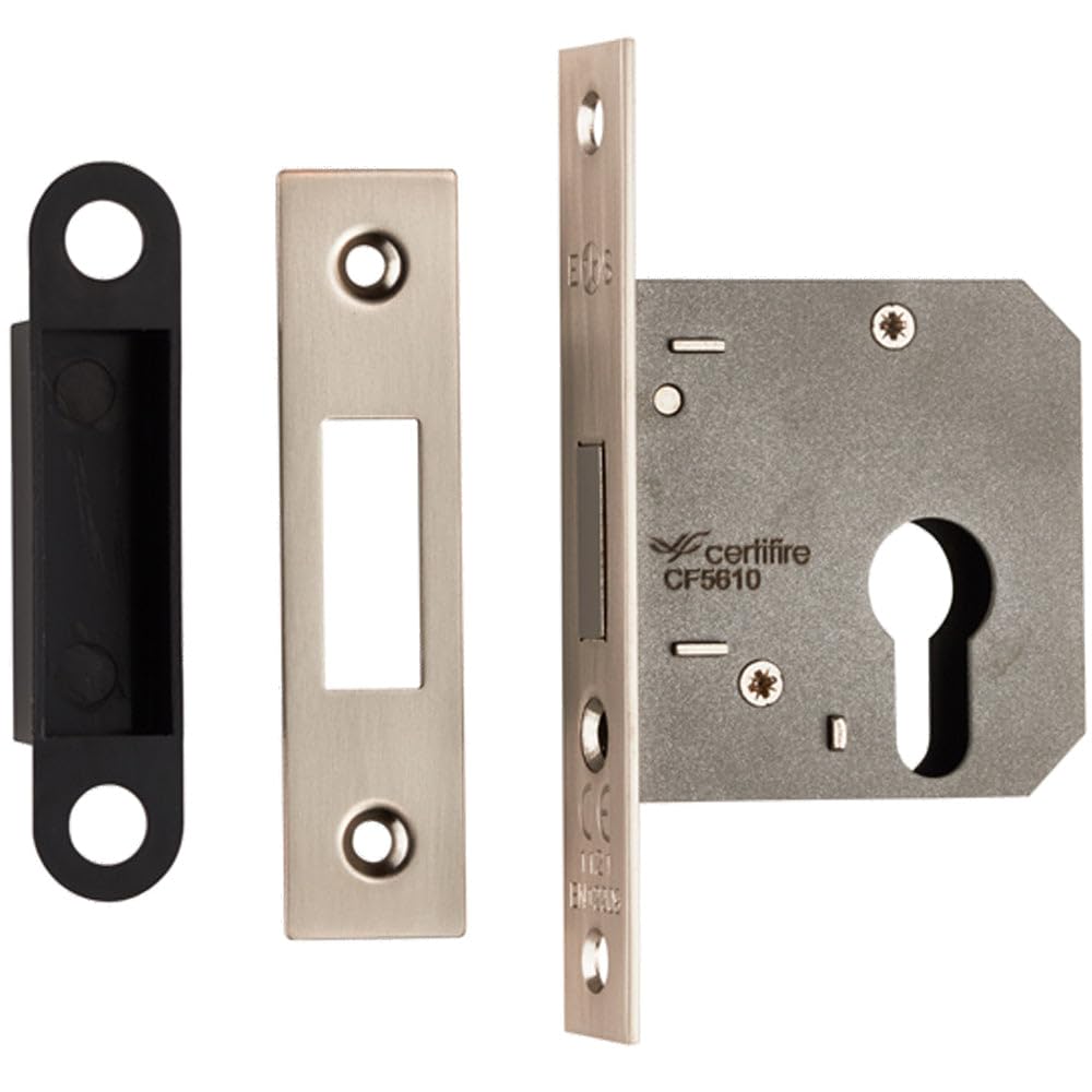 Loops Satin Nickel 76Mm Residential Euro Profile Deadlock - Fire Door Rated Lock
