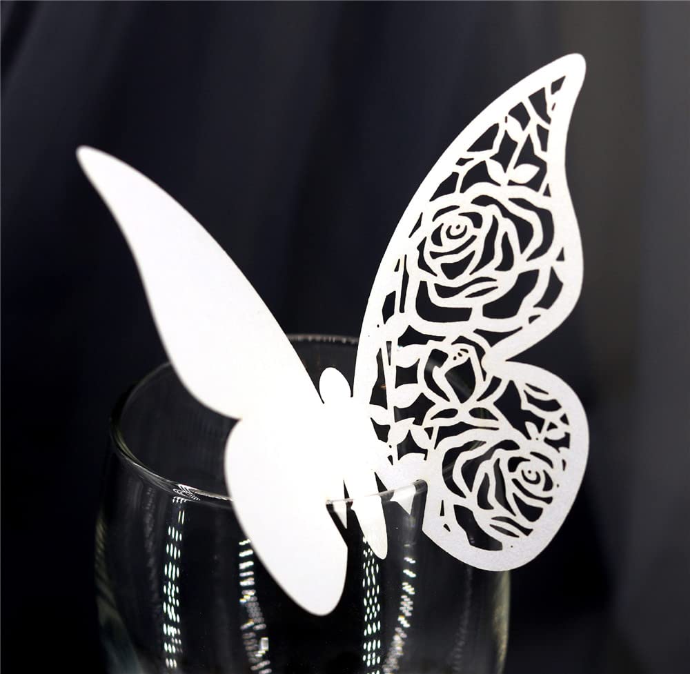 GIVBRO 50 Tarjetas De Mesa De Mariposa, Huecas, Con Patrón Floral, Tarjeta  De Felicitación Para Boda,, image size:1000x977