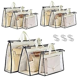 9 clear plastic purse storage bags with purses.