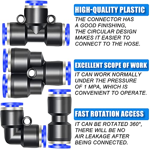 ERGAOBOY 40 piezas 4 mm OD Push To Connect Kits de neumáticos accesorios, 10 rectas 10 codos 10 Tee 10 divisores - Imagen 5