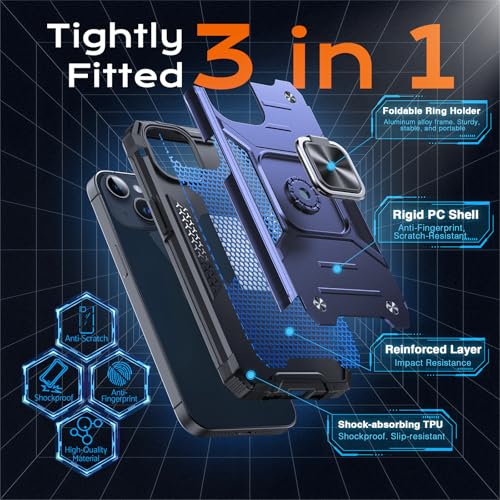 Image of Anqrp Heavy Duty Case for iPhone 13 /14 Case with Enhanced Ring Holder Grip Stand, Military Grade Shockproof Rugged Drop Protective Silicone Hard Slim iPhone 13 /14 Phone Case Cover,Vivid Blue
