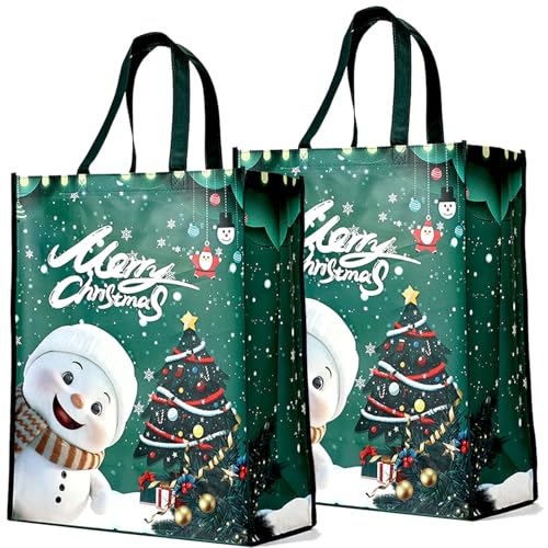 YOOYEH 50x40cm Christmas Tote Bag, Extra Large Reusable Grocery Bag with Handle, Present Bag, Shopping Bag for Holiday Xmas Event Party for Xmas Gift Delivering Shopping Green