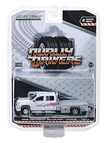 Greenlight 46020-B Dually Drivers Series 2-2018 Chevrolet Silverado 3500 Dually Flatbed - USA-1 1:64 Scale