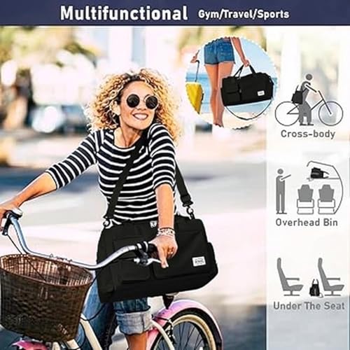 Image of Gym Bag Travel Large Capacity Portable Foldable Carry Luggage Bag | Multipurpose Duffel Bag for Gym, Sports, Weekend Trips, Travel & Storage | Lightweight Durable Overnight Bag (Black)
