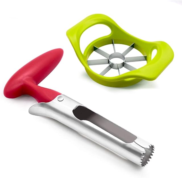 Apple Slicer & Corer Set Divider, Apple Corer Remover, with 1 pcs Stainless Steel Apple Peeler and 1 pcs Non-Slip Handle Divider, Durable Fruit Corers for Kitchen, Home, and Dishwasher