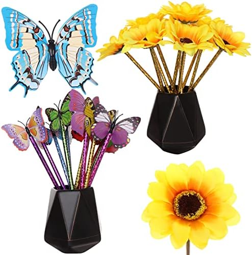 24 Pcs Sunflower Butterfly Pens Artificial Flowers Ballpoint Pens Creative Sunflower Ballpoint Pens 0.7 mm Flower Writing Pen for School Office Home Kid Teacher Student Present,Party Favor Decor