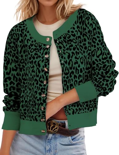 Image of Ziesexy 2026 Leopard Cardigan Womens Button Up Sweaters Long Sleeve Cheetah Print Cropped Cardigan Jackets