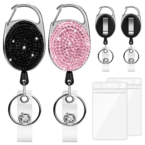 Schlüsselband Ausziehbar,2 Pcs Schlüssel JoJo Ausziehbar Karabiner Strass JoJo,Schlüsselanhänger Set für Krankenschwester Student, ID Name Badge Holder mit Gürtelclip für Kartenhalter Ausweishüllen Cover