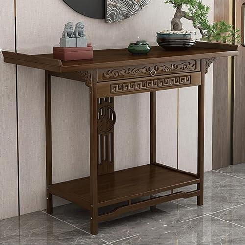 Meditation Altar Table with Drawer, Buddha Display Stand for Entryway & Hallway, 120cm Tribute Platform for Buddha Statue Storage, Zen Home Decor