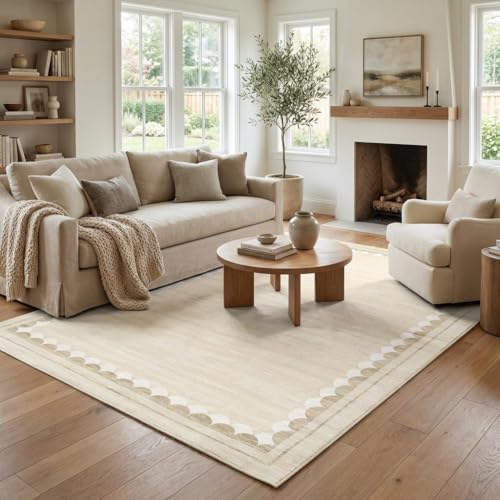 Tapete decorativo rectangular beige 8x10 pies miniatura 1
