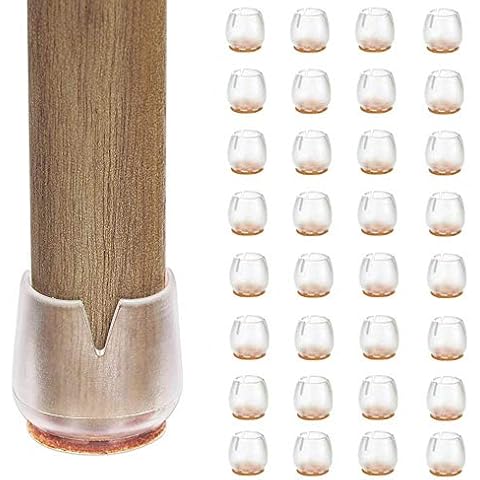 32pcs Chair Leg Caps Feet Pads Silicone Furniture Table Covers Wood Floor Protectors with Felt Pads for Bottom Round Legs Diameter 17-21mm (0.67”-0.83”), Anti Skid Scuff Prevent Scratches & Noise Cover