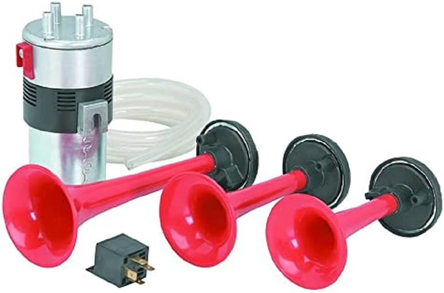 AKSMIT 3 Pipe Air Pressure DC Horn in Red Colour Compatible with for Honda City i-VTEC