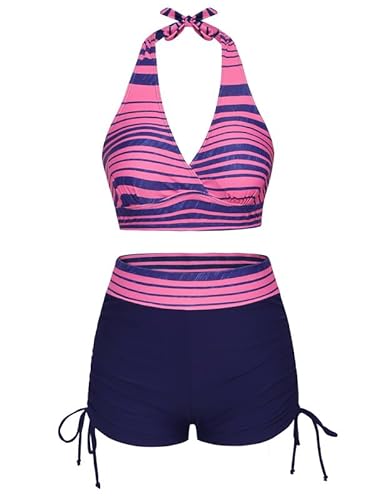 JASAMBAC High Waisted Bikini Set,Soft Bikini Top & Tummy Control Swimwear Bikini Boyshorts Swimming Costume Floral Swimsuits Soft Bathing Suits Padded Beachwear