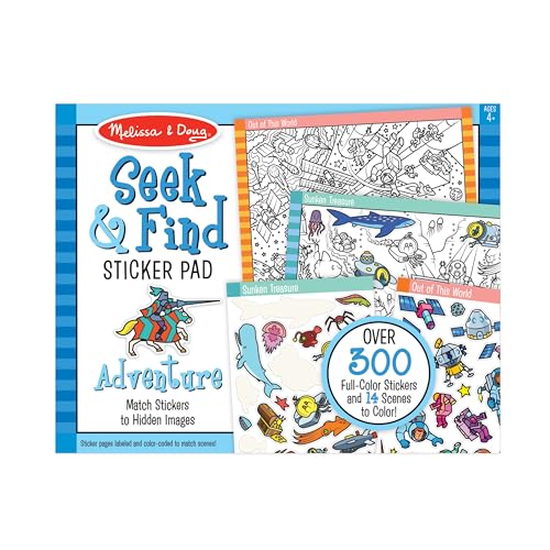 Melissa & Doug Seek and Find Sticker Pad Adventure (400+ Stickers 14 Scenes to Color) Search and Find Sticker Pads Arts and Crafts Activity for Kids Ages 4+ - FSC-Certified Materials