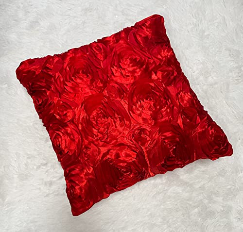 Imaylex Soft Decorative Satin Rose Throw Pillow Covers For Easter Lumbar Fall Sofa Couch Bed Cushion Case, Living Room Bedroom Wedding Party Halloween Car Decor, Set Of 2, 16'' X 16'', Wine Red #TOP2