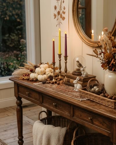 Image of Homemory Real Wax Flameless Taper Candles, 9.6 Inch Warm Fall Colors Battery Operated LED Candlesticks 6 Pcs with Remote Timer for Harvest Thanksgiving Daily Decor, Terracotta Brown Yellow