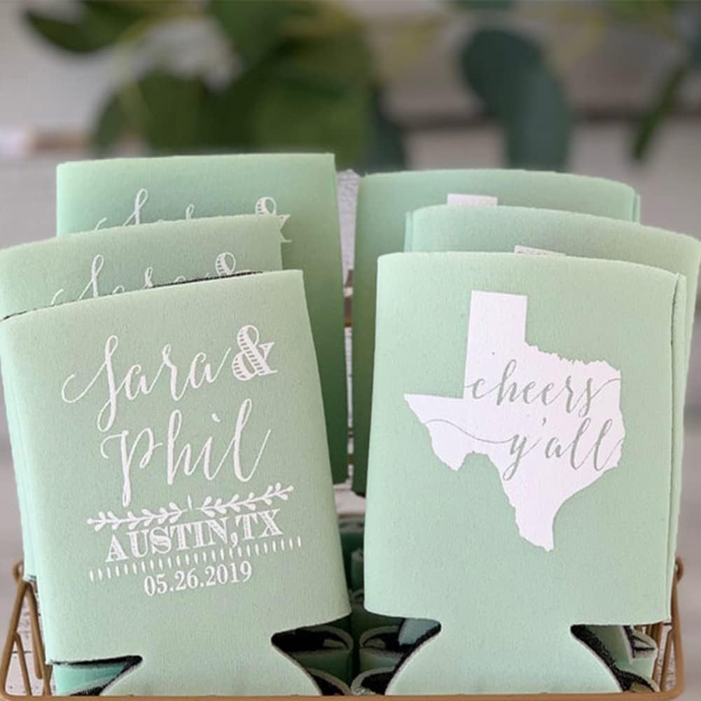 Custom Wedding Can Cooler, Personalized Beer Can Cooler Sleeves For Anniversary Birthday Gift Wedding Favor,Halloween Christmas Retirement Party Favors(Green)