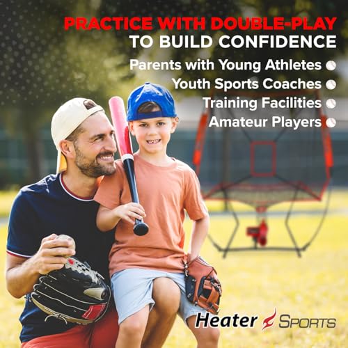 Heater Sports Double Play Adjustable Pitch Back Net & Pitching Machine (#DP249) - Versatile Training Tool for Baseball & Softball, Perfect for Pitching, Batting, Fielding, and Skill Development