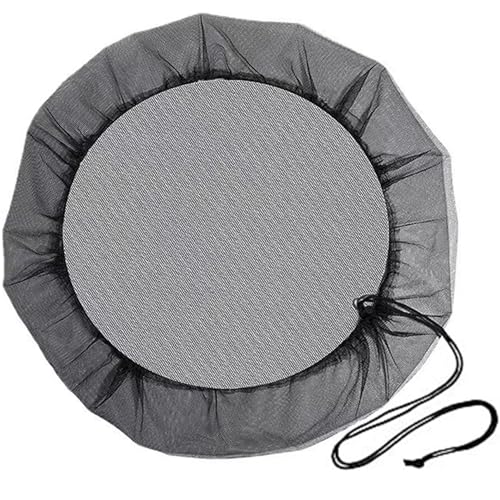 Cubierta de malla para barril de lluvia, red resistente a desgarros de 47 pulgadas con cordón, pantalla de tapa de recolección de agua de lluvia para exteriores para mantener las hojas y los esc