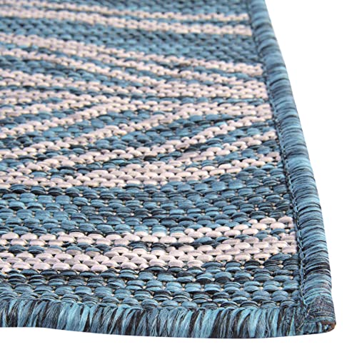 Unique Loom Outdoor Botanical Collection Area Rug - Leaf (6' 1" x 9' Rectangle, Teal/ Ivory) - Image 5