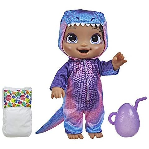 Baby Alive Dino Cuties Doll, Tyrannosaurus, Doll Accessories, Drinks, Wets, T-Rex Dinosaur Toy for Kids Ages 3 Years and Up, Black Hair Cover