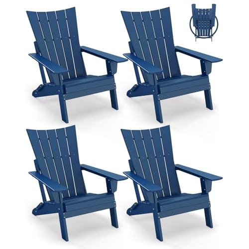 GREENVINES Folding-Adirondack-Chairs-Set-of-4 | HDPE Plastic | Arch Series | Fire Pit Chair | All Weather | for Outdoor Patio Deck Backyard Poolside |