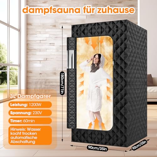 MXMZHXU Przenośna sauna parowa, domowa sauna z parowcem 3 l, 1200 W, pilot zdalnego sterowania
