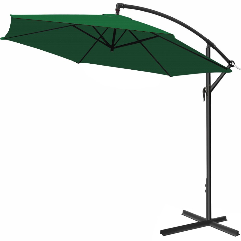 Kingsleeve® 3.3m Cantilever Parasol with Stand | 330cm Diameter | Wind Protection, Crank Handle, Tiltable Large Aluminium Water-Repellent Swivelling Garden Patio Umbrella | Green