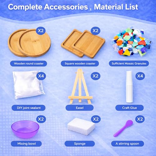 GHAHILI 4 Sets DIY Mosaic Kits for Adults - Graduation Birthday Gifts Glass Mosaic Tiles for Crafts with Wooden Coasters for Women Mosaic Art Kit Craft Coaster Handmade Making Kit Set for Home Decor — view 4