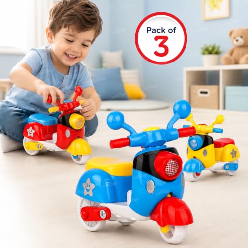 Image of Zest 4 Toyz Mini Scooter Toy for Kids Pack of 3 Friction Powered Colorful Push and Go Scooter Lightweight Design Safe Durable Indoor Outdoor Play Toys Perfect for Toddlers Boys and Girls Aged 3+