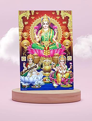 Image of Anagha Mata Laxmi With Ganesh and Sarswati ji Medium Size Poster for Wealth and Prosperity | Prayer Room, and Diwali Puja Room decor| (W12X H28 IN)
